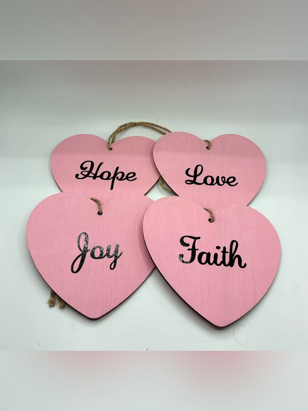 Pink Heart Wall Hanging Set - Hope Love Joy Faith